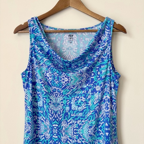 Title Nine Breeze Cowl Neck Dress Medium Blue Sleeveless Geometric Print - Picture 2 of 7